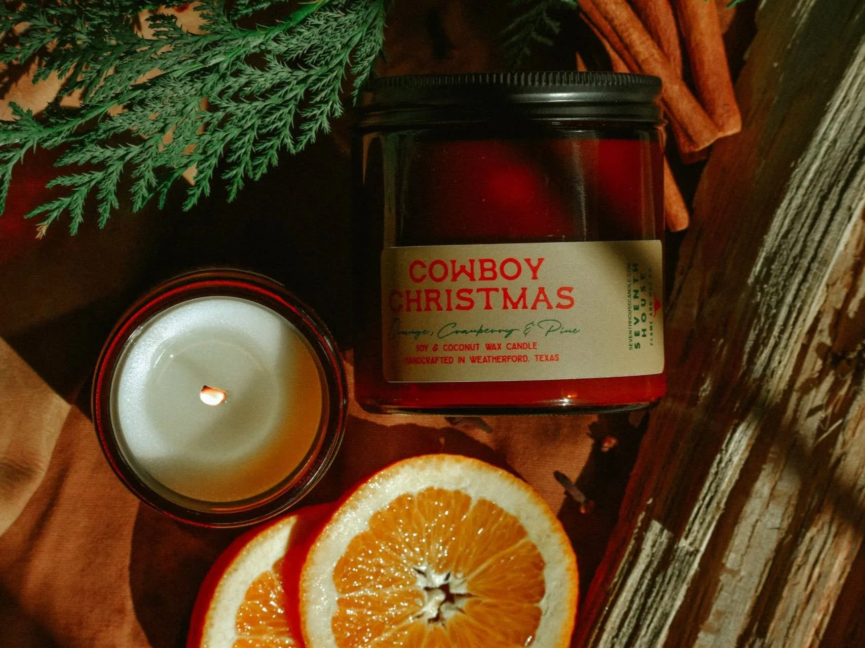 COWBOY CHRISTMAS CANDLE - Orange, Cranberry & Pine