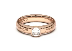 Cushion Elegant Elvish Engagement Ring, Red Gold