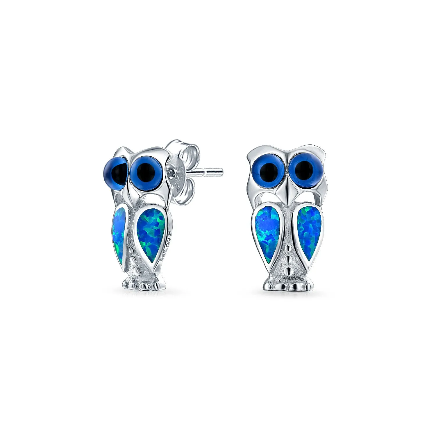 CZ Blue Yellow Opal Eye Wise Bird Owl Stud Earrings Pendant 925 Silver