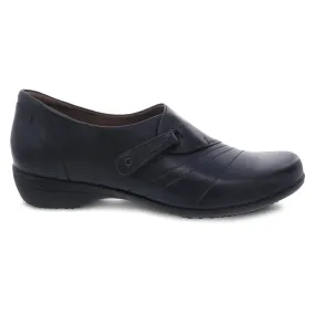 Dansko Women's Franny Leather Slip On Heeled Shoes in Navy