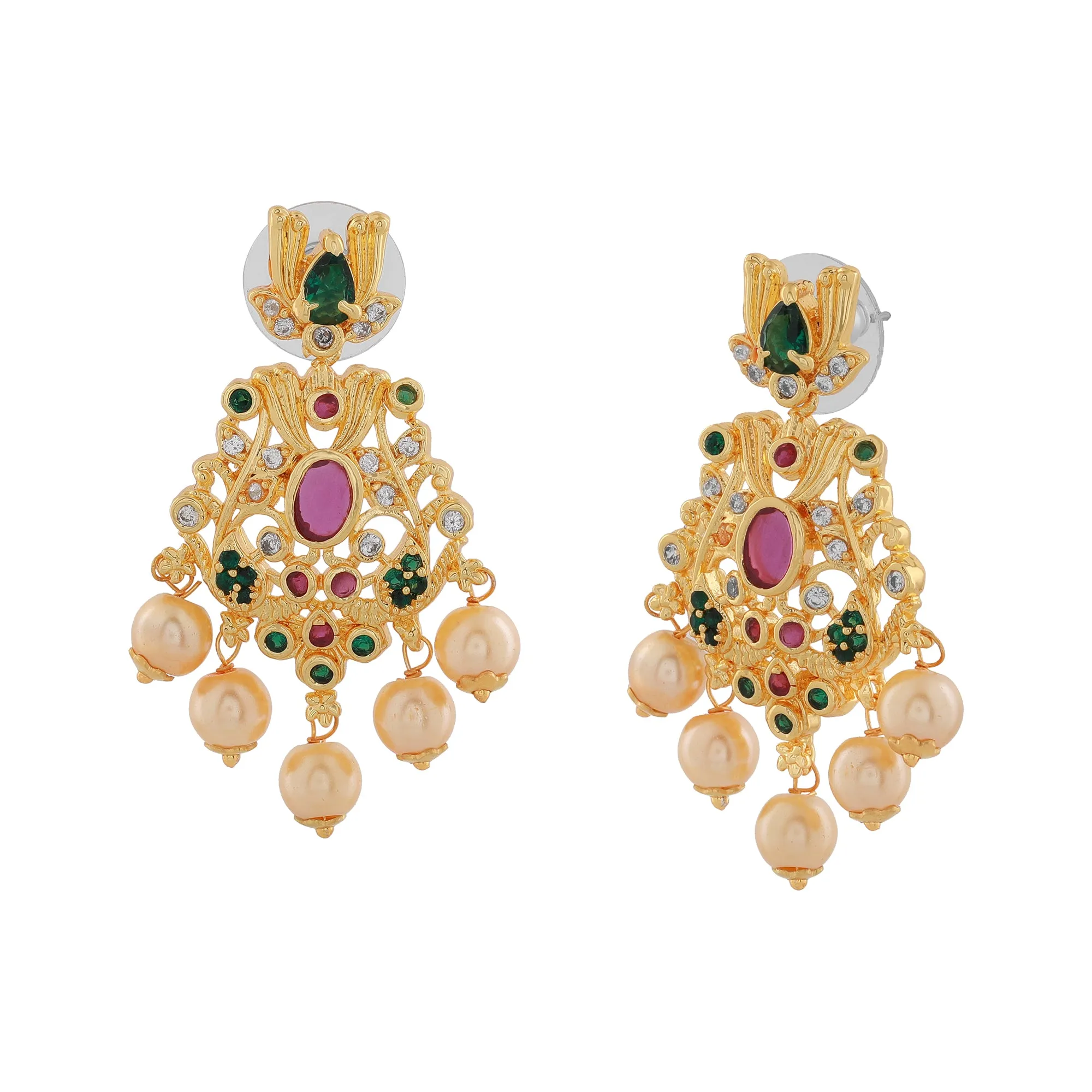 Estele Gold Plated CZ Magnificent Designer Earrings with Pearls for Women