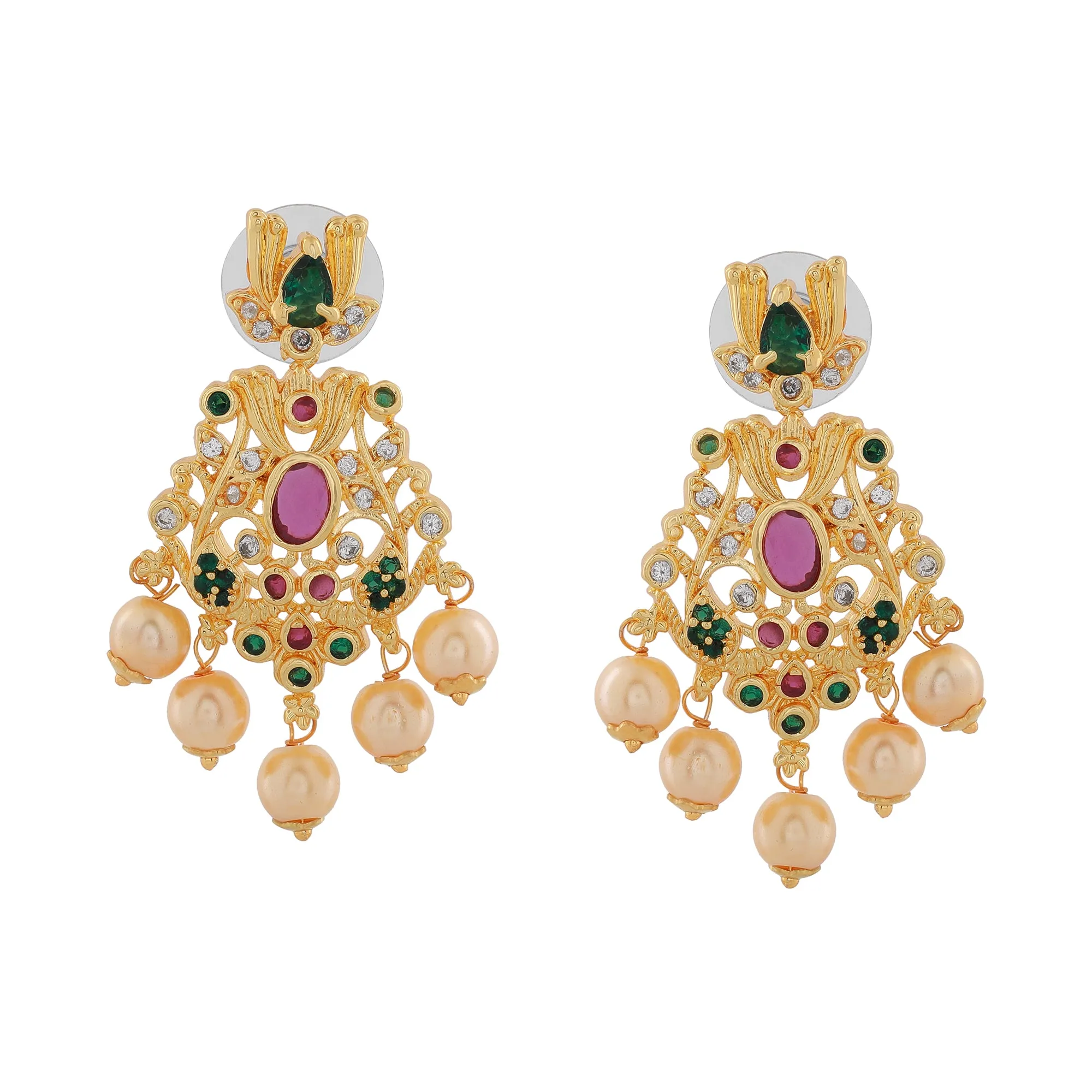 Estele Gold Plated CZ Magnificent Designer Earrings with Pearls for Women