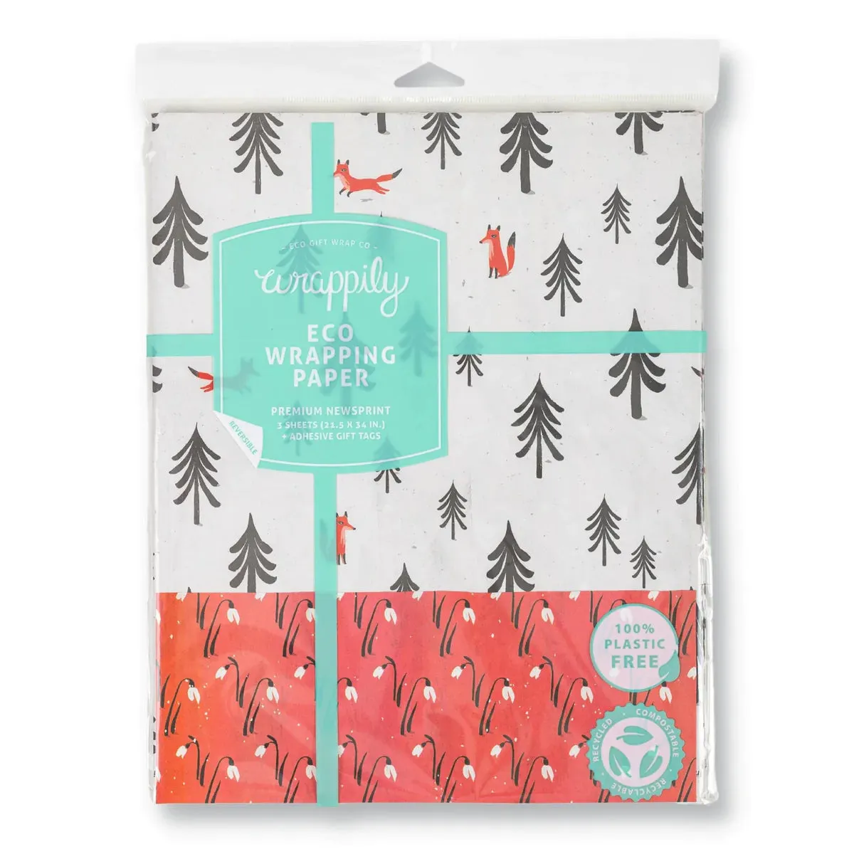 Fox Forest & Snowdrops /  Winter Holiday Gift Wrap Set