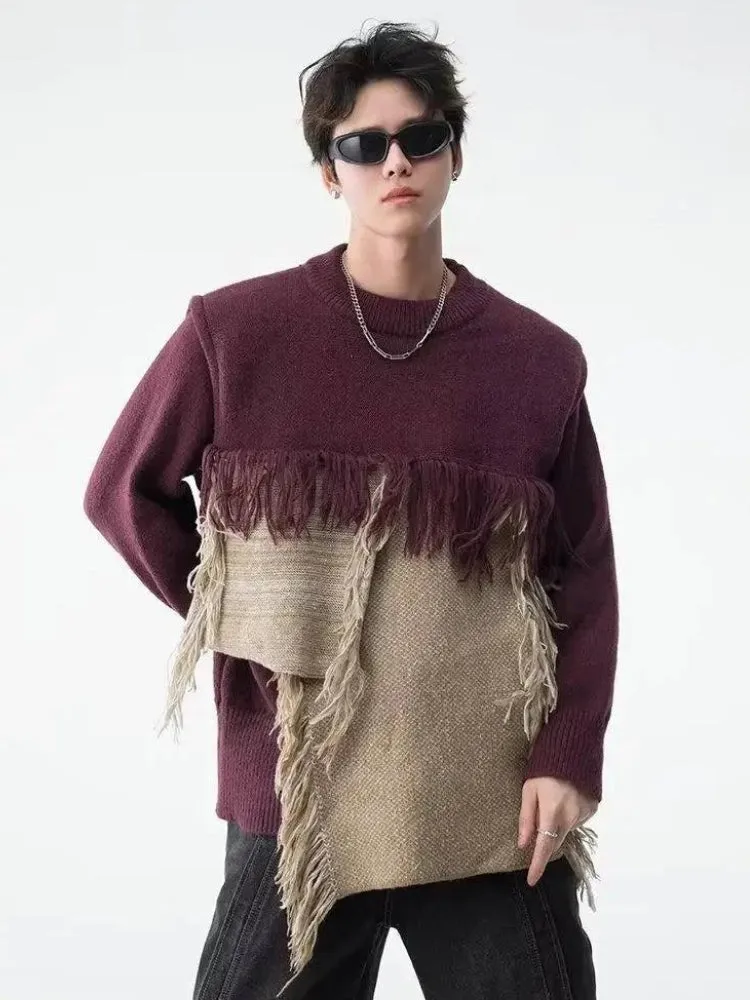 Fringe Patchwork Knitted Sweater