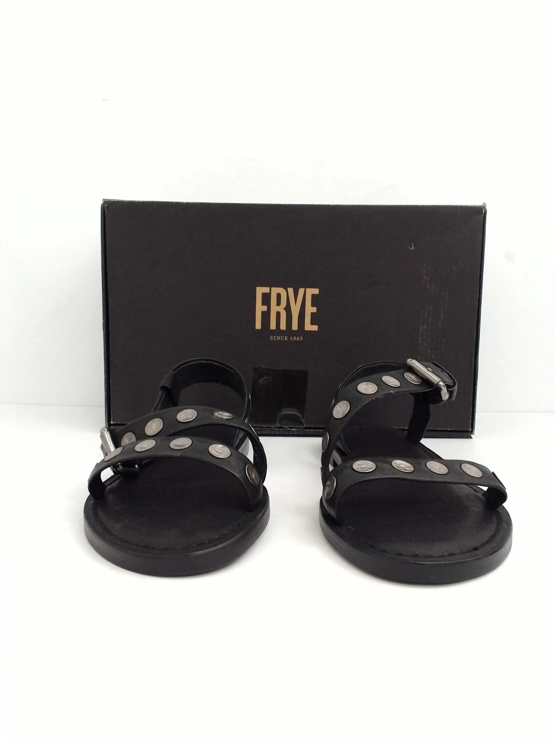 FRYE Women's Black Leather Morgan Hammered Stud Sandal Size 8.5 M