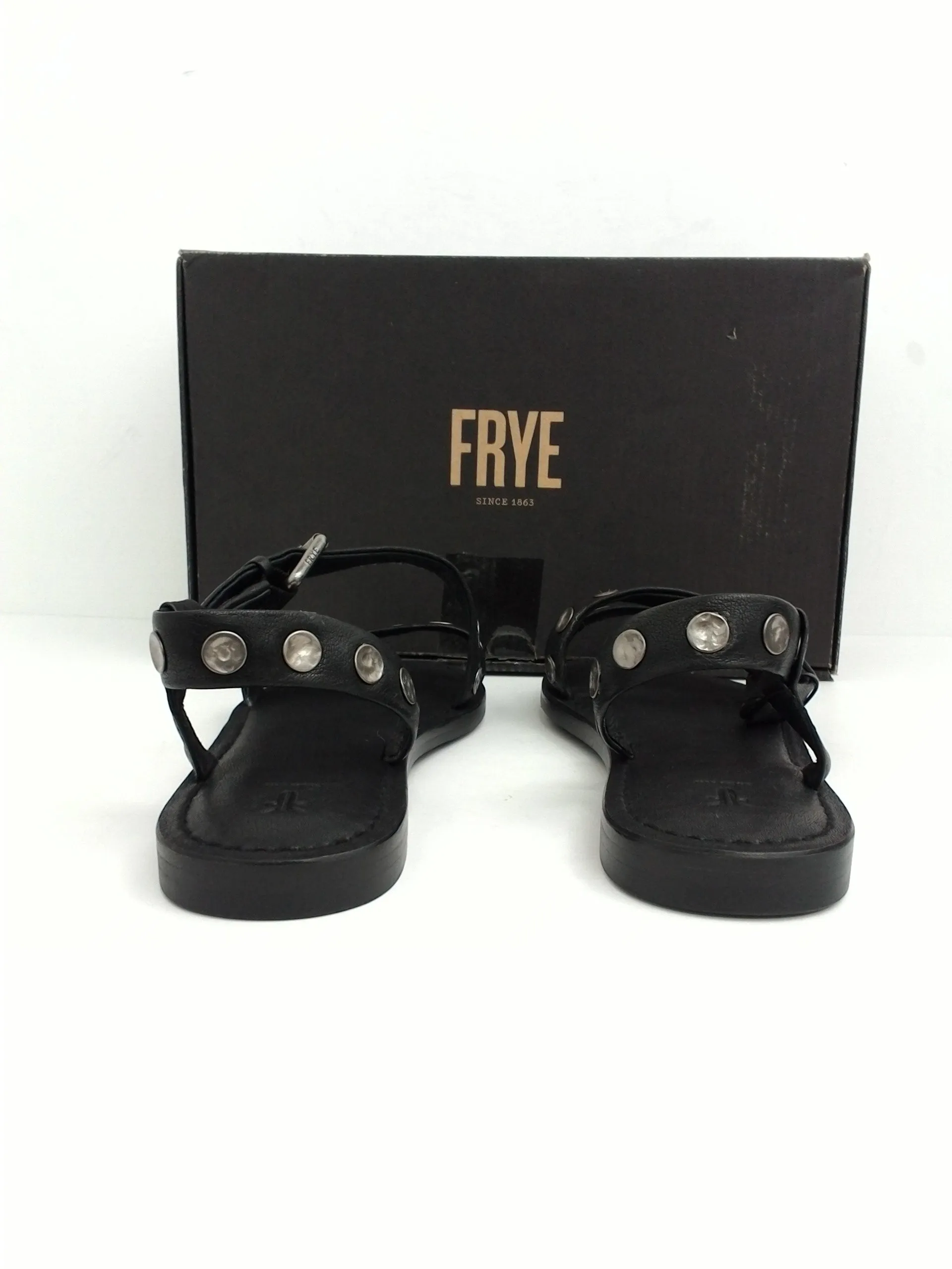 FRYE Women's Black Leather Morgan Hammered Stud Sandal Size 8.5 M