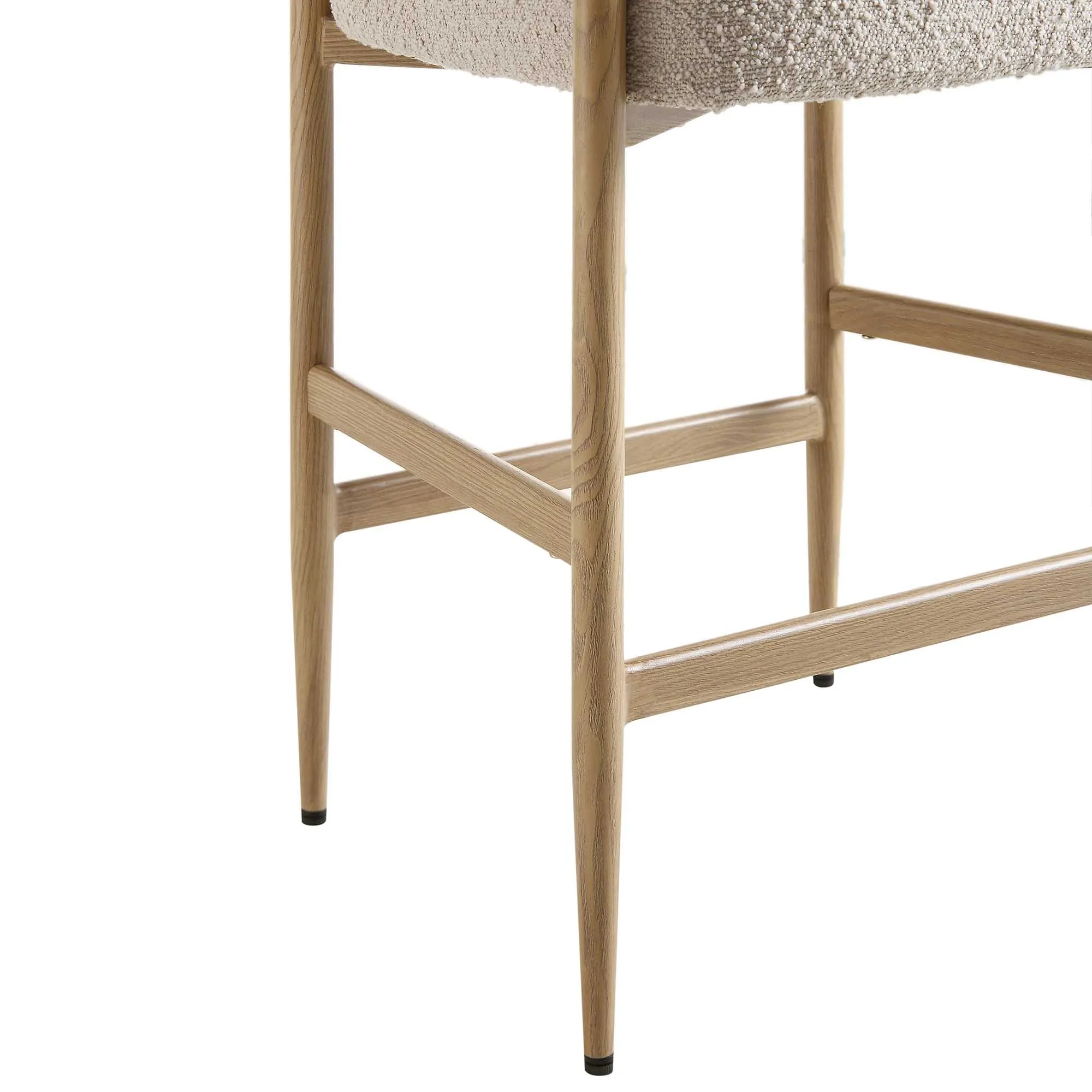 Fulbourn Taupe Boucle Counter Stool with Natural Wood Effect Legs