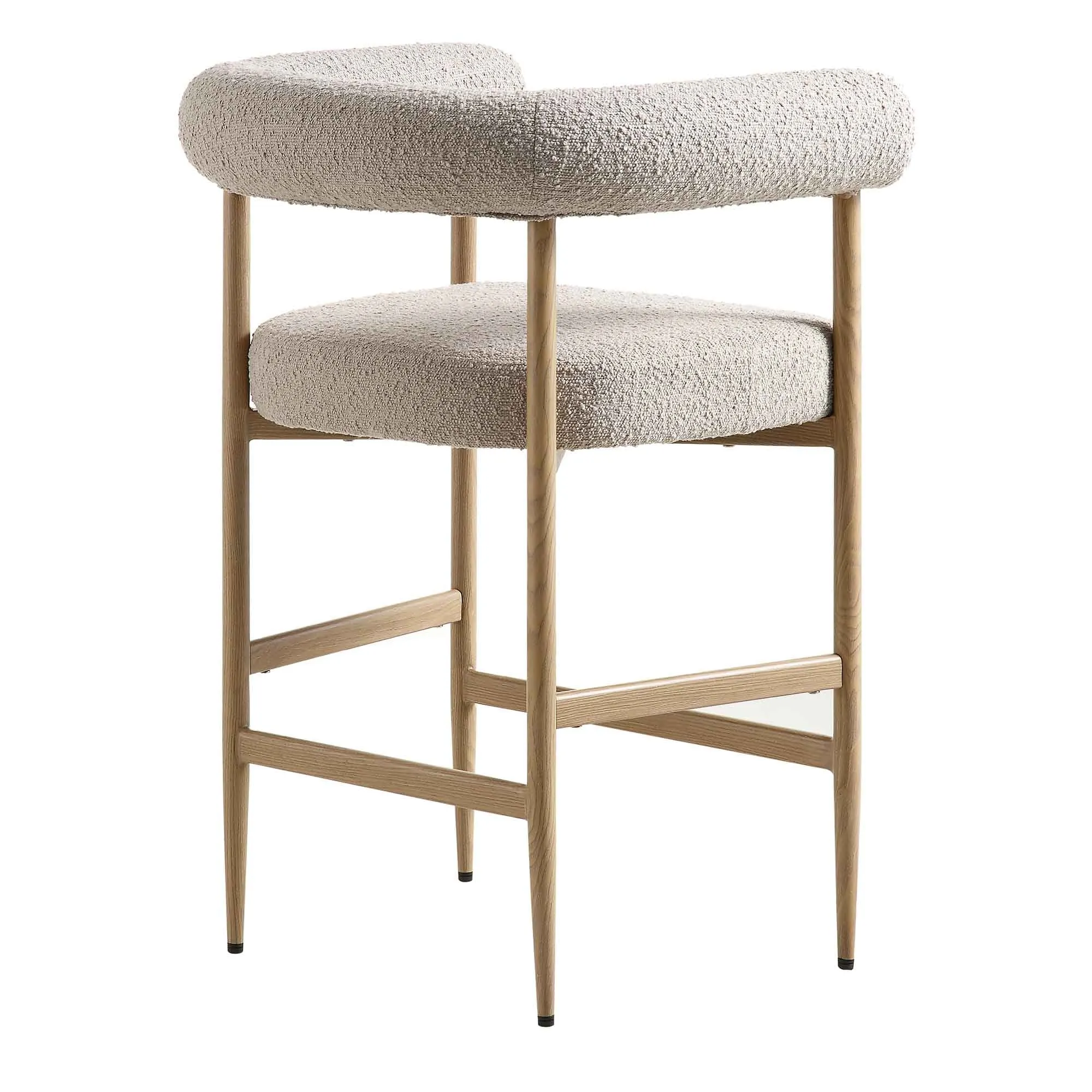 Fulbourn Taupe Boucle Counter Stool with Natural Wood Effect Legs