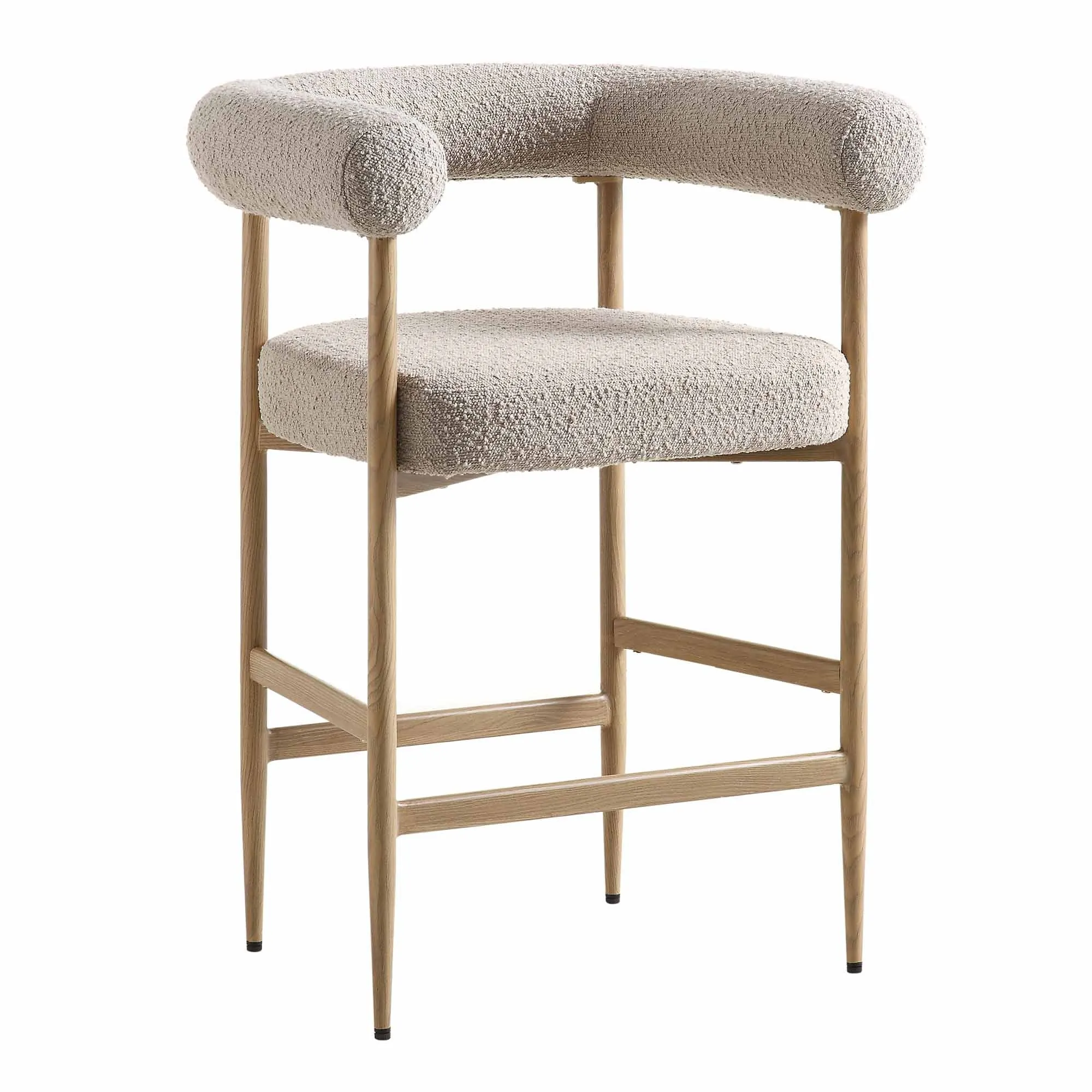 Fulbourn Taupe Boucle Counter Stool with Natural Wood Effect Legs