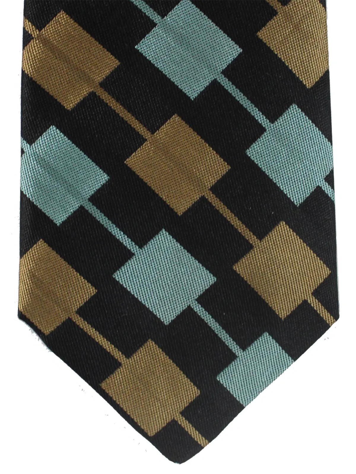 Gene Meyer Silk Tie Black Taupe Sky Blue Geometric Stripes - Short 54" Tie SALE