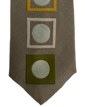 Gene Meyer Silk Tie Gray Taupe Olive Squares & Dots SALE