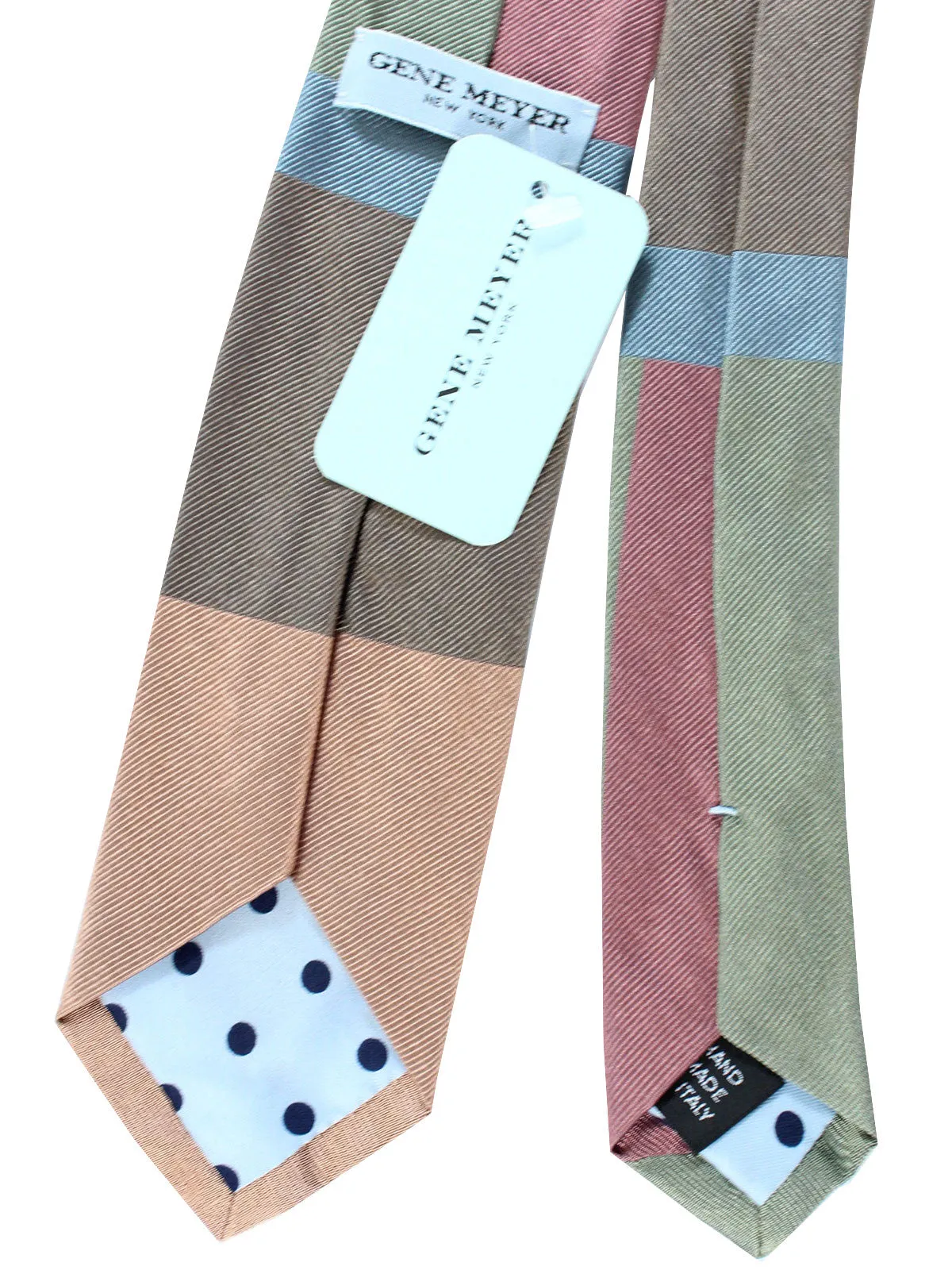 Gene Meyer Silk Tie Pink Taupe Gray Color Blocks