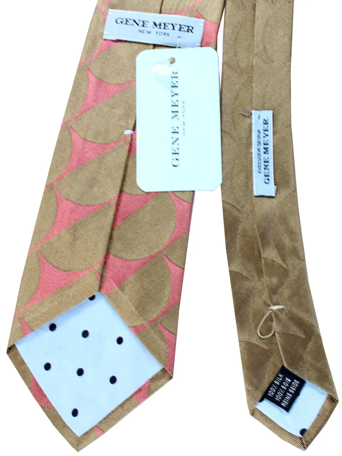 Gene Meyer Silk Tie Taupe Pink Geometric