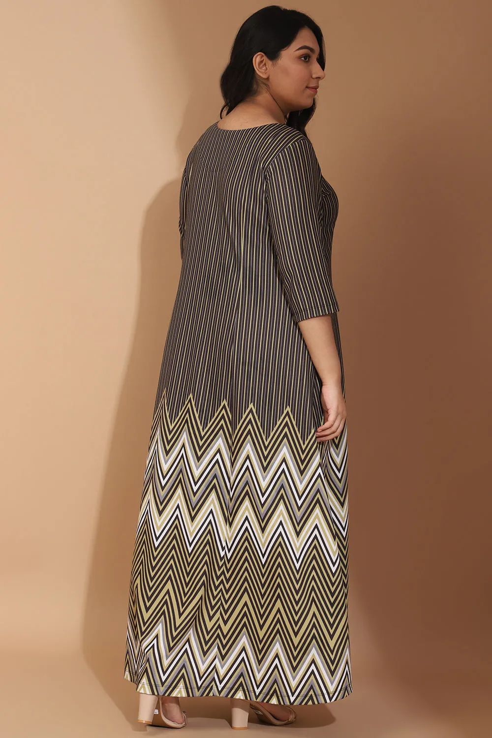 Green Chevron Melody Printed Maxi Dress