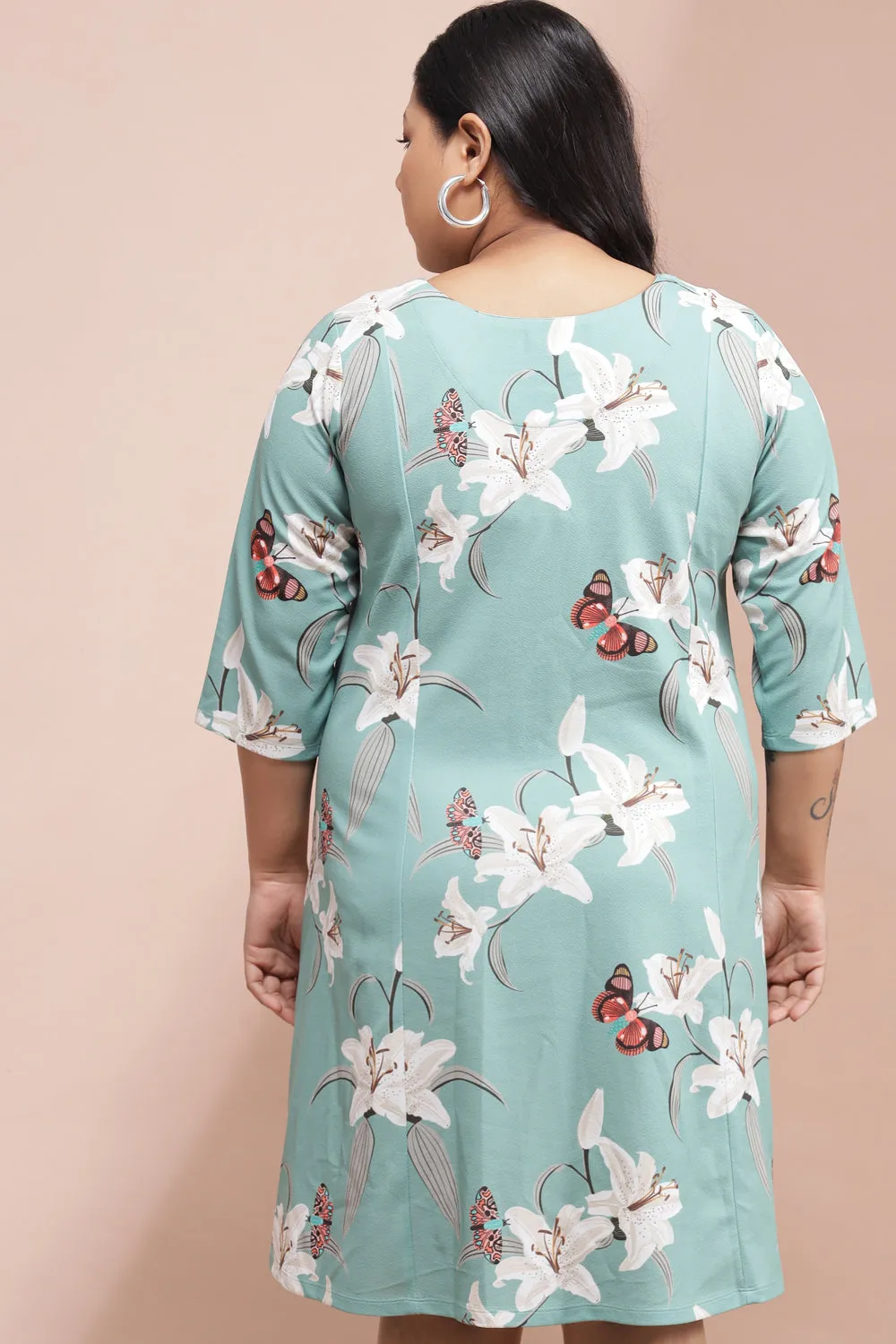 Green Lillies Butterfly Printed Dress