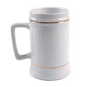 HPN ORCA Premium 22 oz. D-Handle Sublimation Ceramic Beer Stein with Gold Trim - 18 per Case