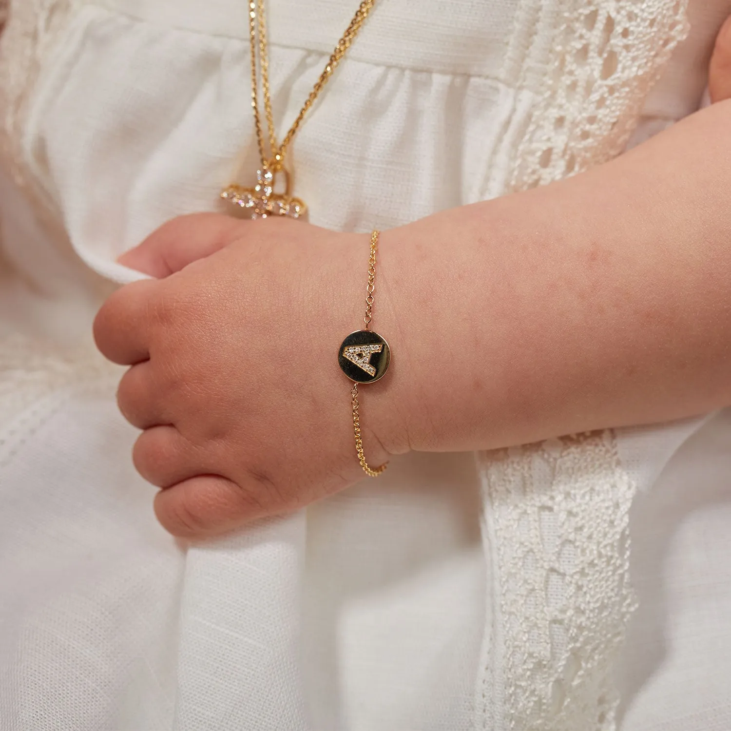 Kids Diamond Initial Coin Bracelet