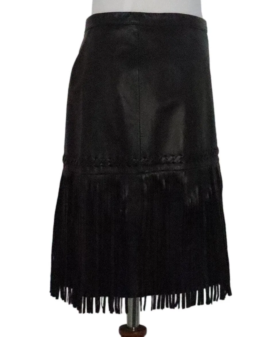 L'Agence Black Leather Fringe Skirt sz 4