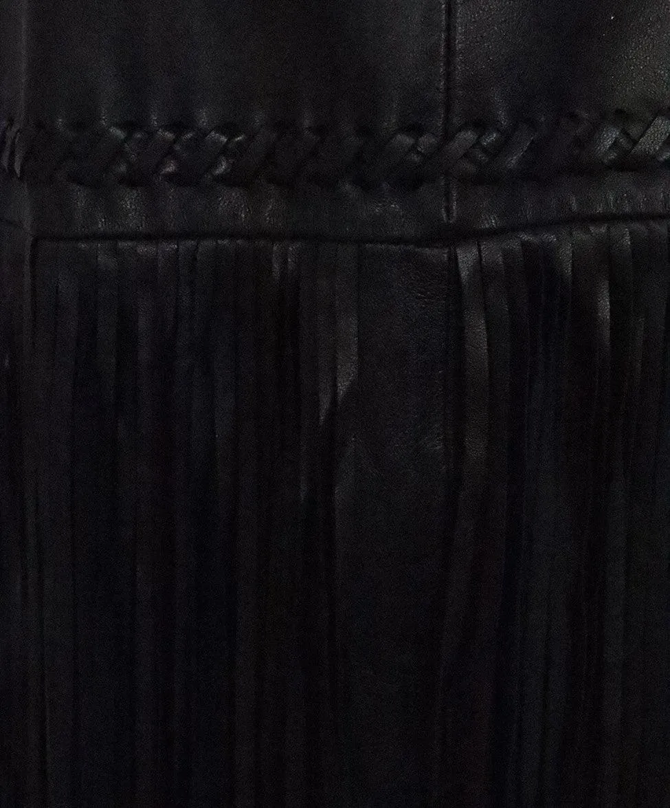 L'Agence Black Leather Fringe Skirt sz 4