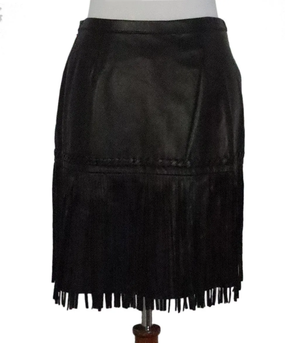 L'Agence Black Leather Fringe Skirt sz 4