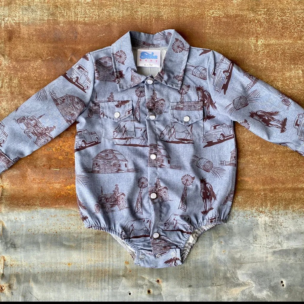 Longsleeve Farm Print Onesie