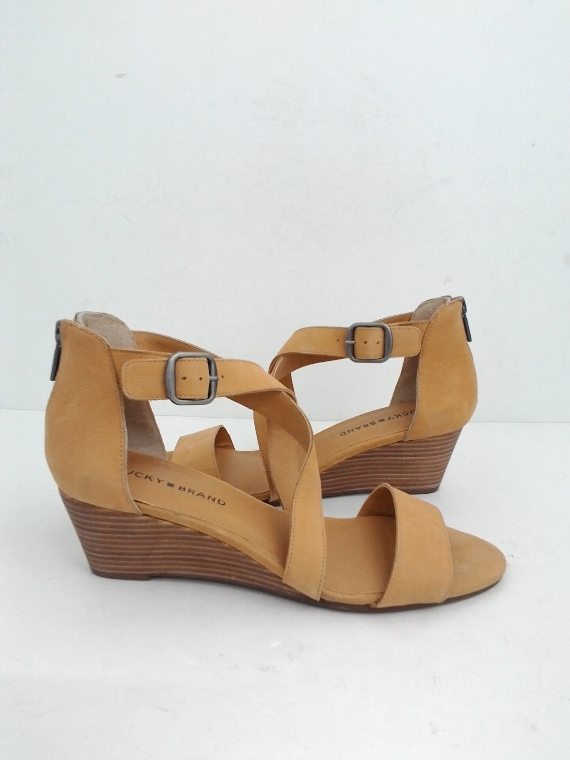 Lucky Brand Women's Vyrah Yellow Leather Heeled Sandal Size 9 M