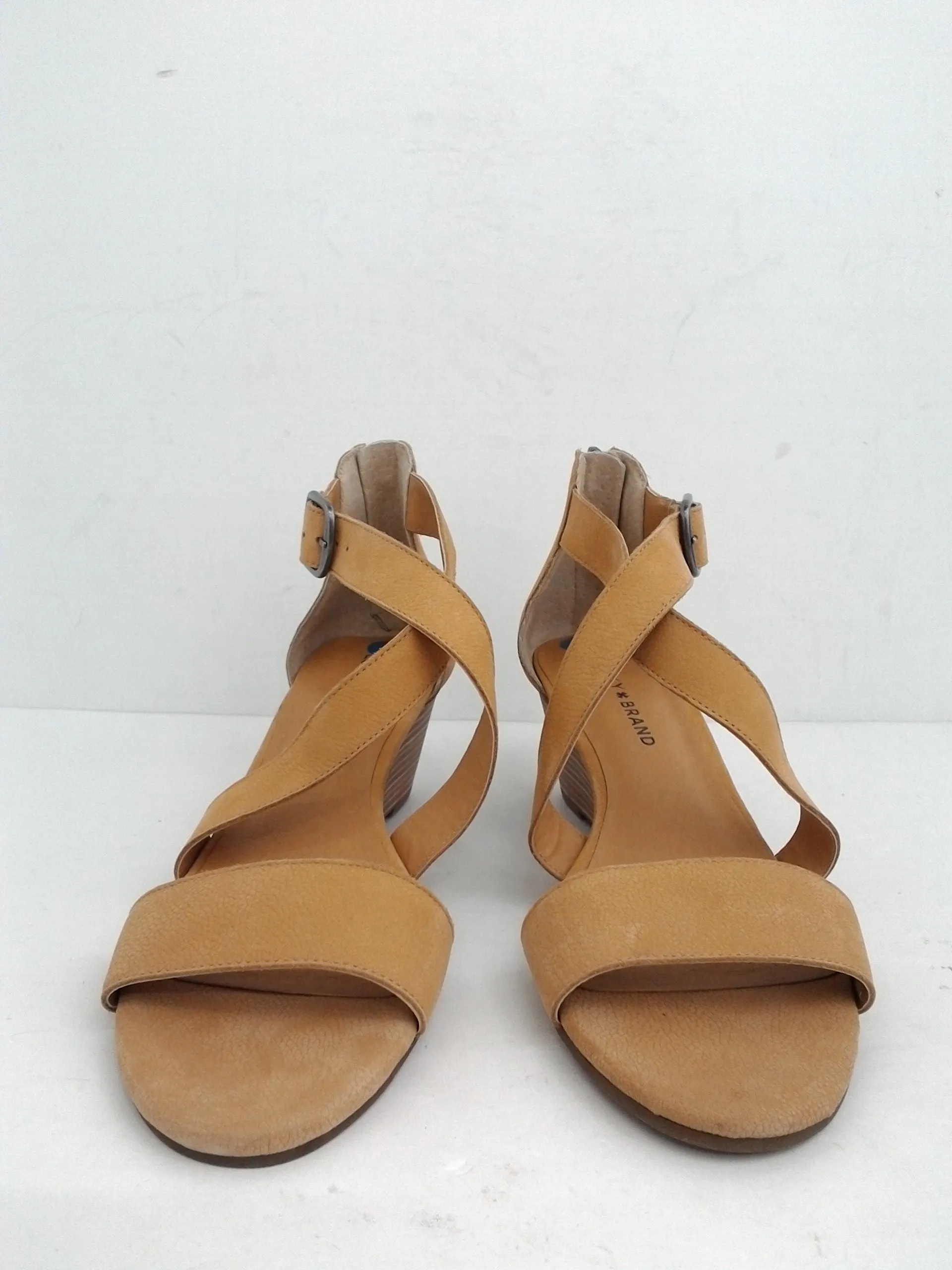 Lucky Brand Women's Vyrah Yellow Leather Heeled Sandal Size 9 M