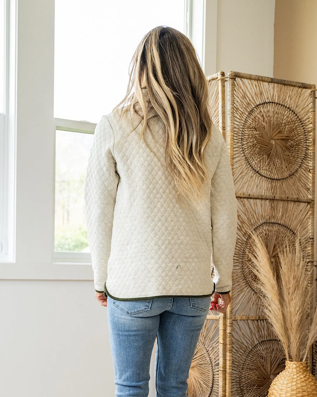 NEW! Katherine Quilted Half Zip Jacket - Oatmeal