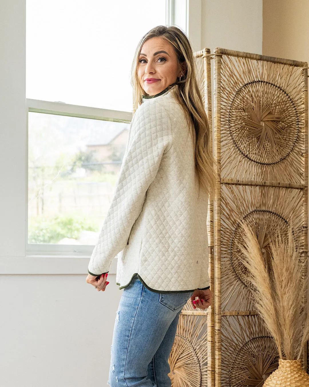 NEW! Katherine Quilted Half Zip Jacket - Oatmeal