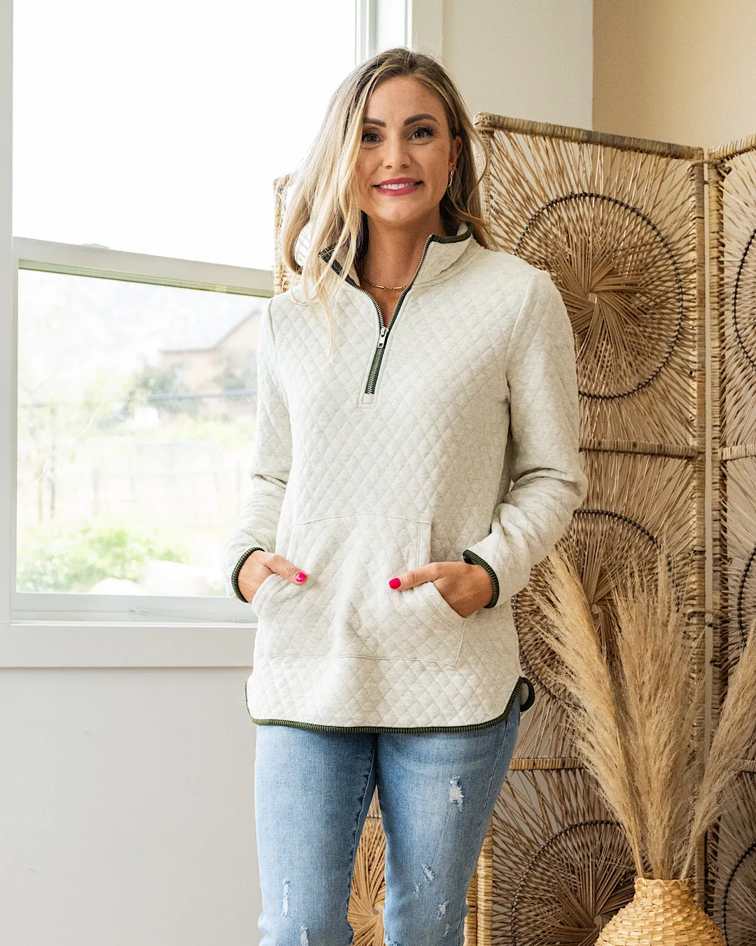 NEW! Katherine Quilted Half Zip Jacket - Oatmeal