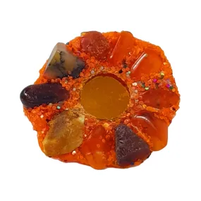 ORANGE AND STONE ROUND COCKTAIL RING