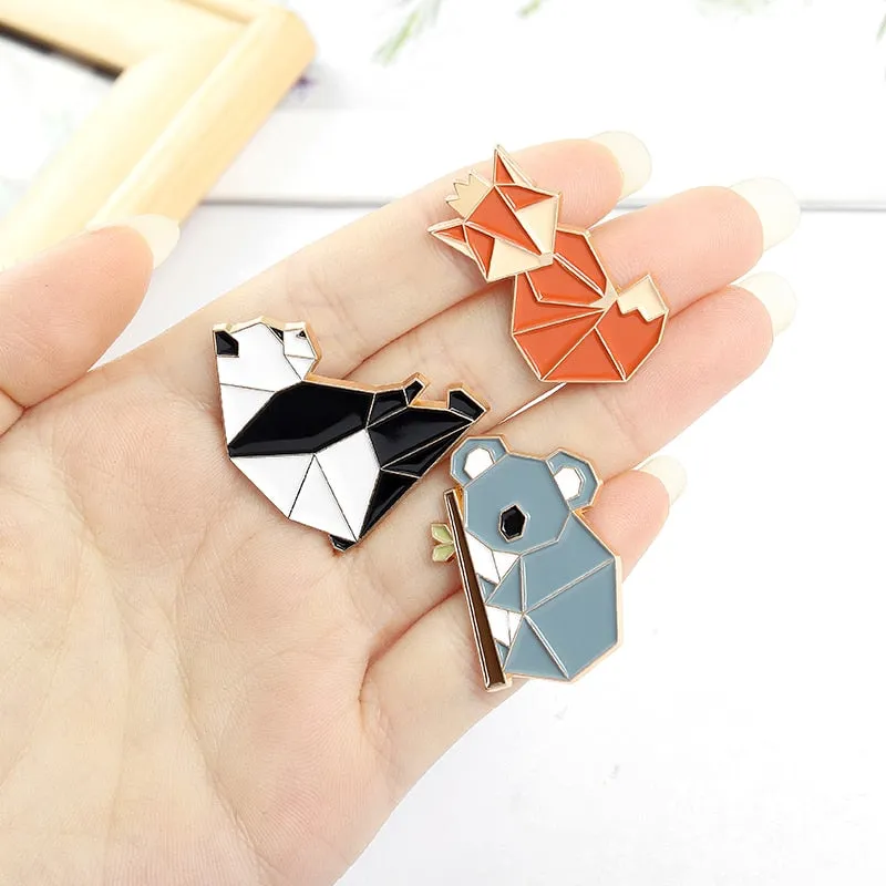 Origami Enamel Pin Brooches