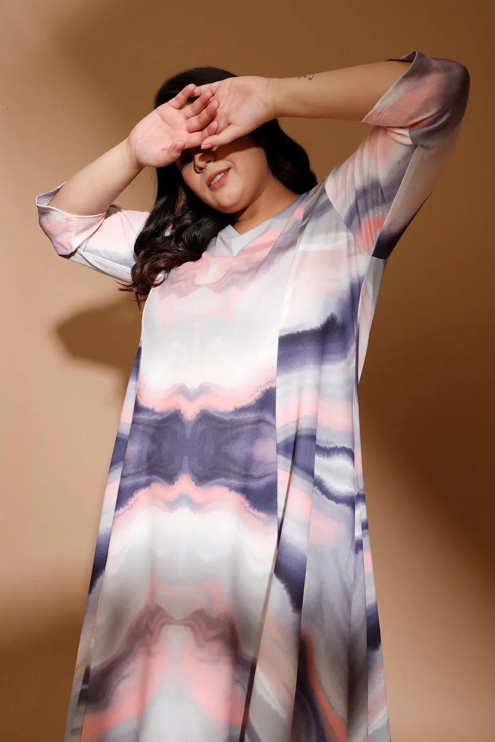 Pink Marbel Printed Dress