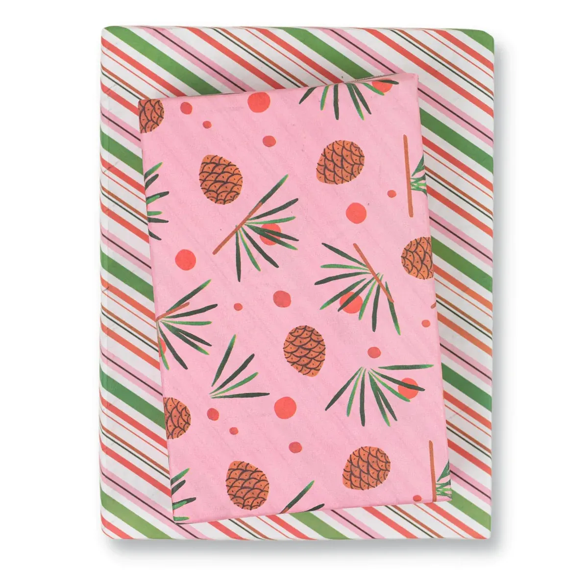 Pink Pinecone & Candy Cane Stripes /  Winter Holiday Gift Wrap Set