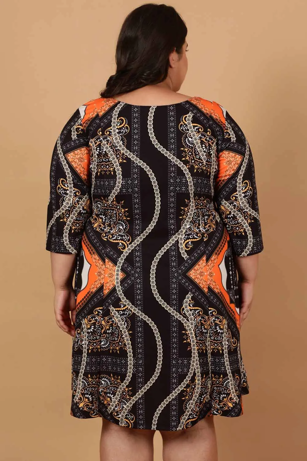 Plus Size Black Baroque Printed Dress