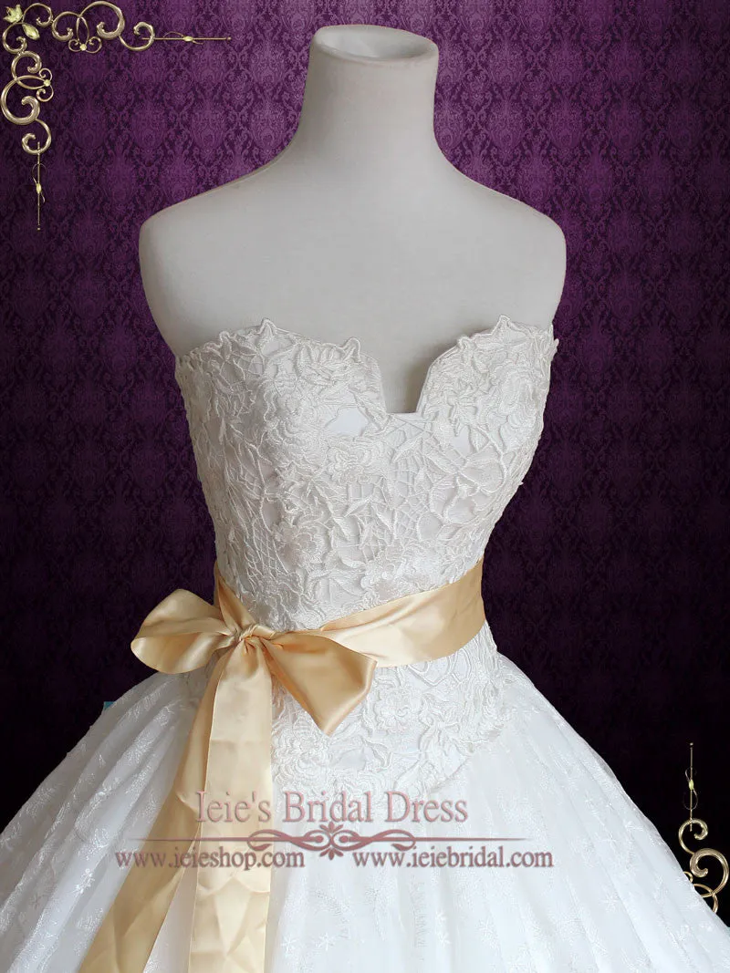 Princess Lace Ball Gown Wedding Dress with Ribbon Sash | Victoria