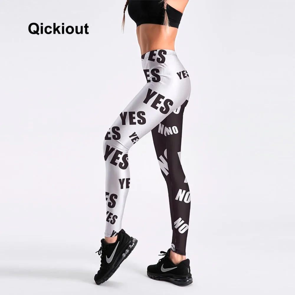 Qickitout Leggings Hot Women's White&Black sweatpants Letter Yes&No Simple Styles Fashion Lady skinny printed stretch Leggings