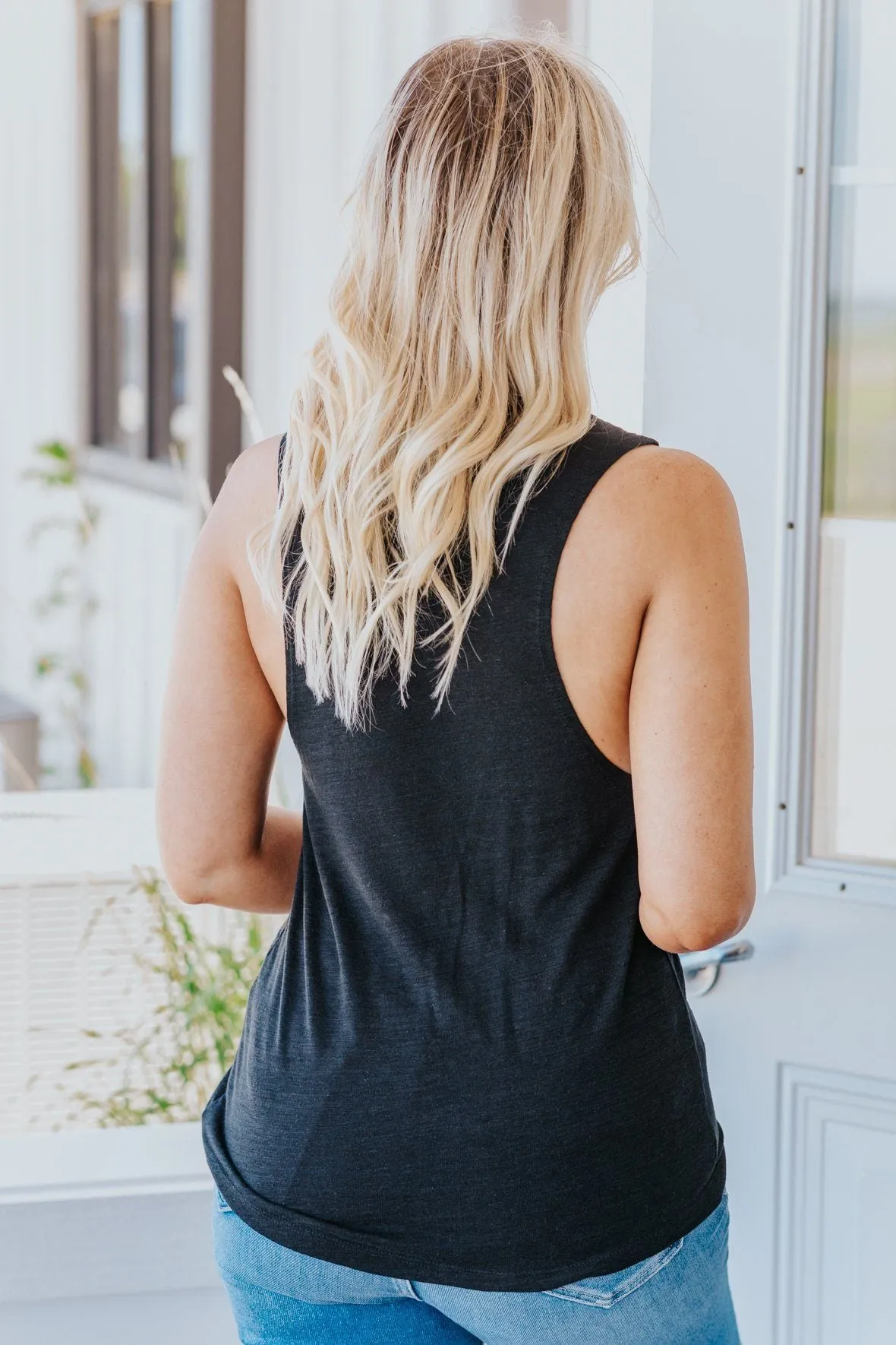 "True Cowboy" Laser Cut Detail Tank Top in Black