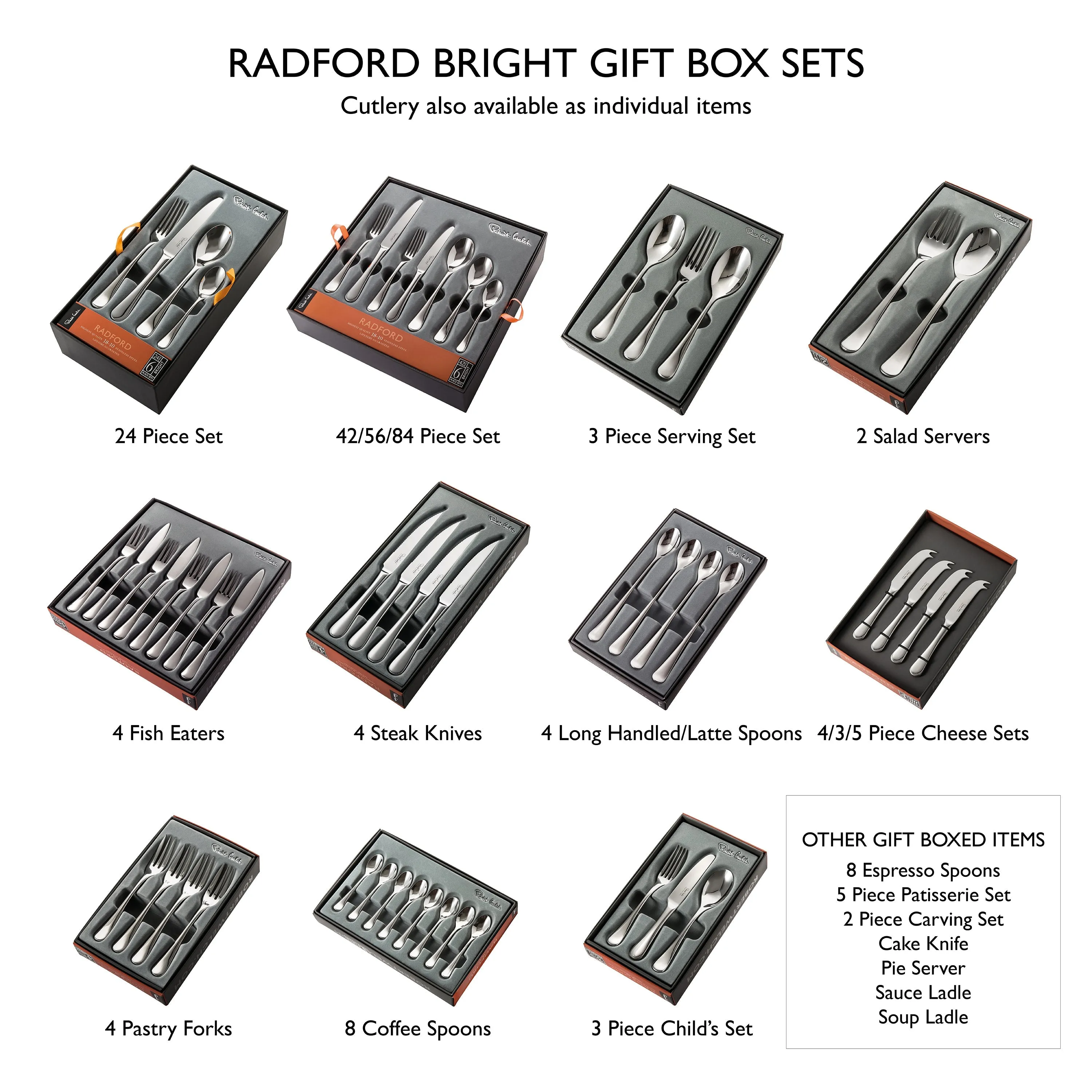 Radford Bright Cutlery Set, 30 Piece for 6 People - 6 Free Steak Knives