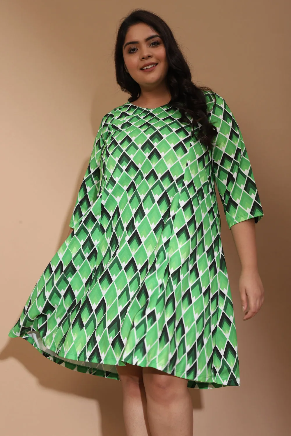 Raining Lime Diamonds Printed Dress