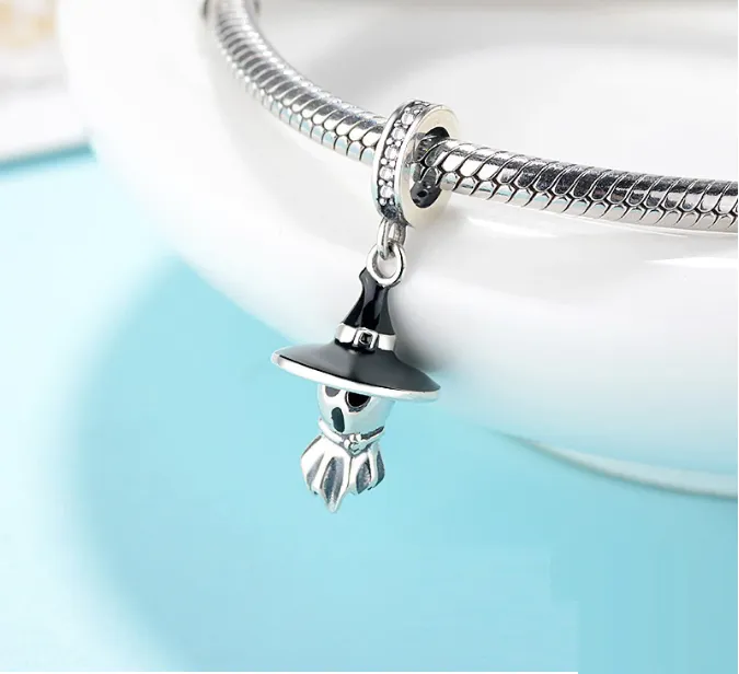 Scary Cute Ghost Witch Charm 925 Sterling Silver