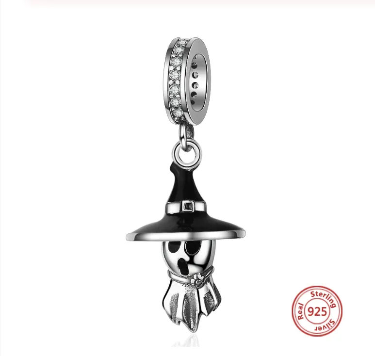 Scary Cute Ghost Witch Charm 925 Sterling Silver