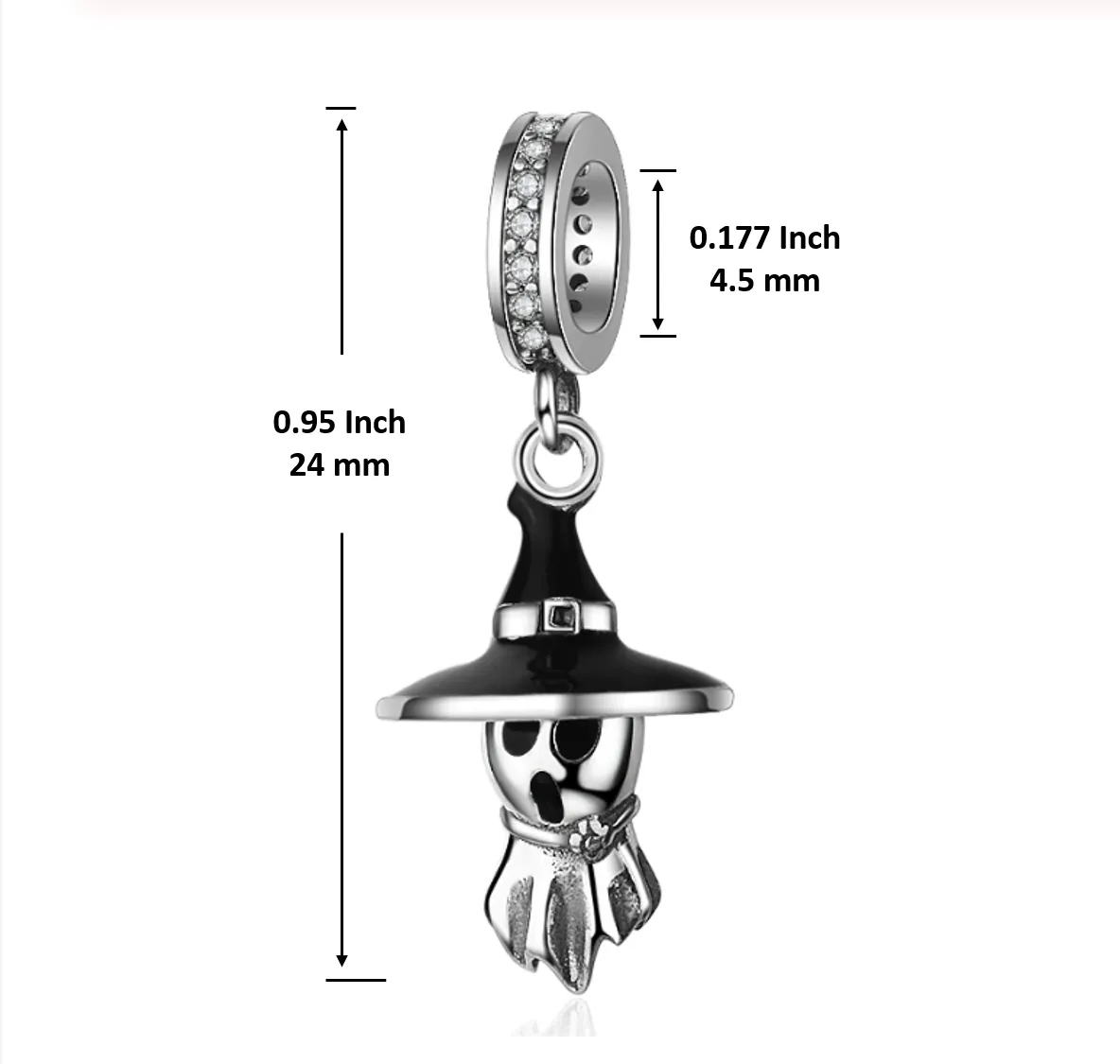 Scary Cute Ghost Witch Charm 925 Sterling Silver