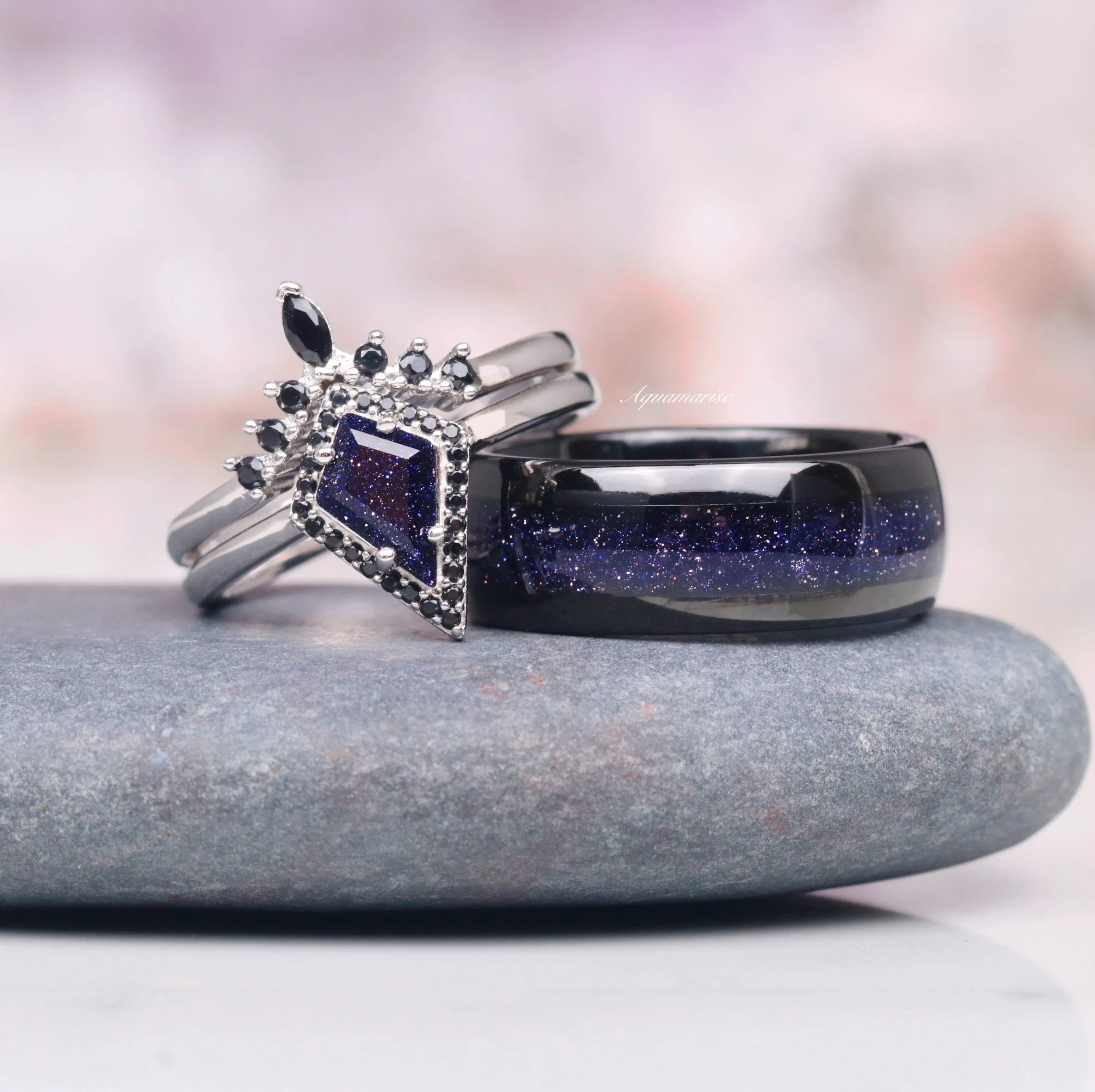 Starry Night Engagement Ring Set- Sterling Silver