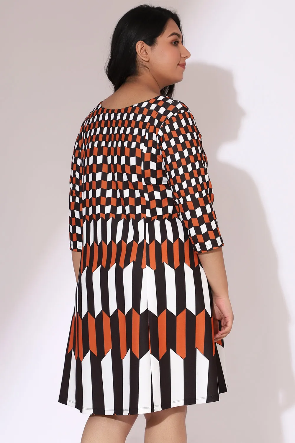 Tan Black Chevron Play Printed Dress