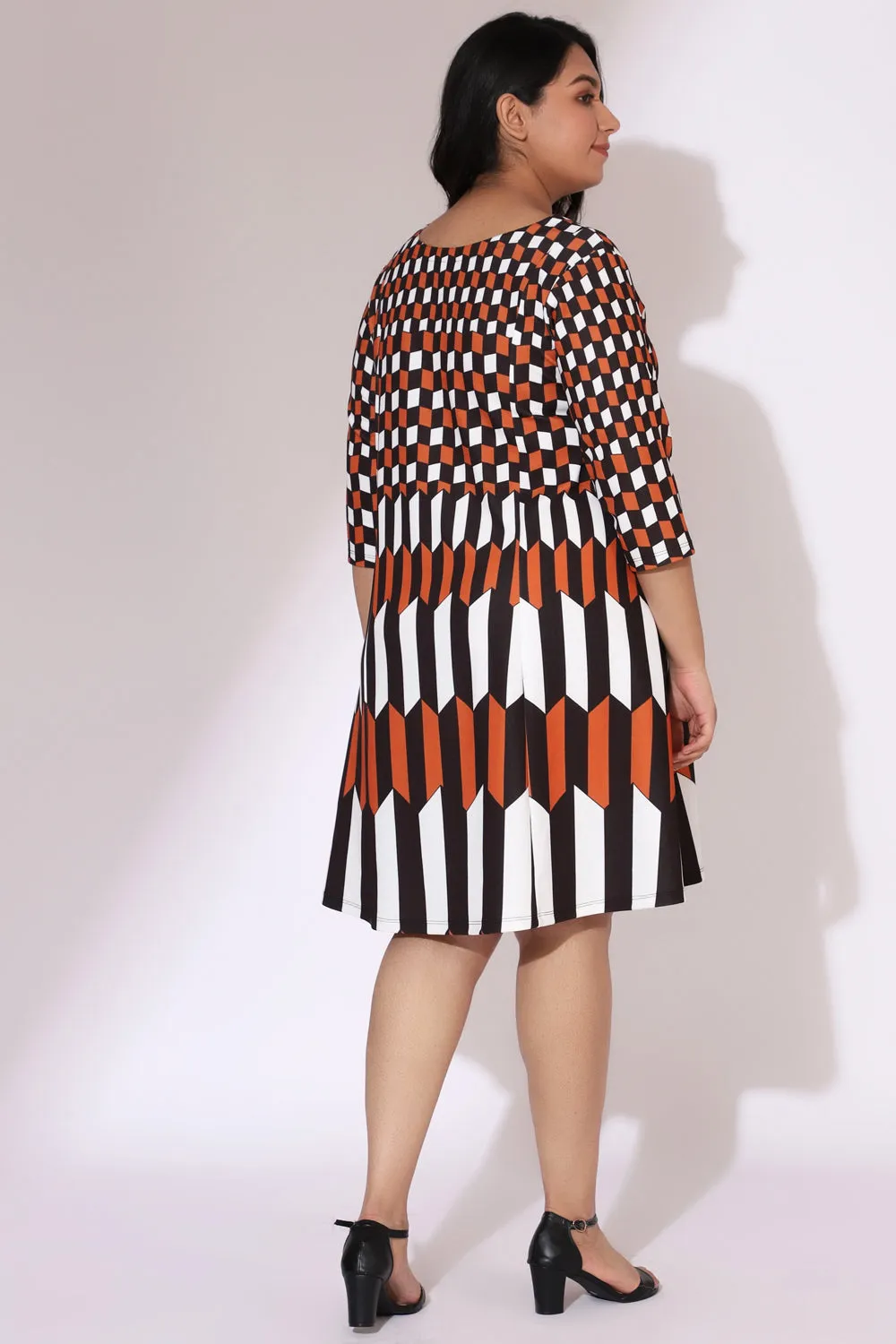 Tan Black Chevron Play Printed Dress