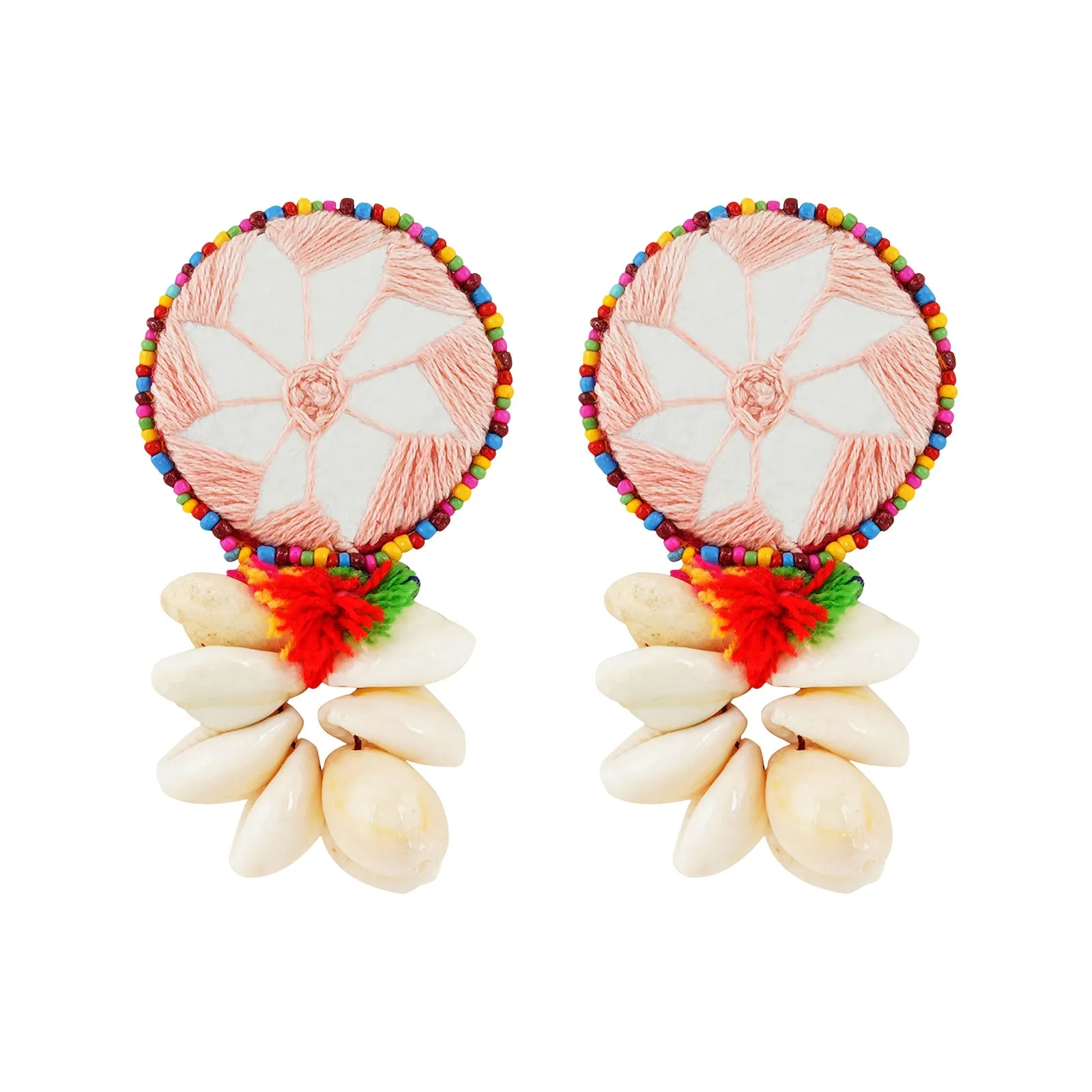 Teejh Abhigita Pink Fabric and Mirror Earring