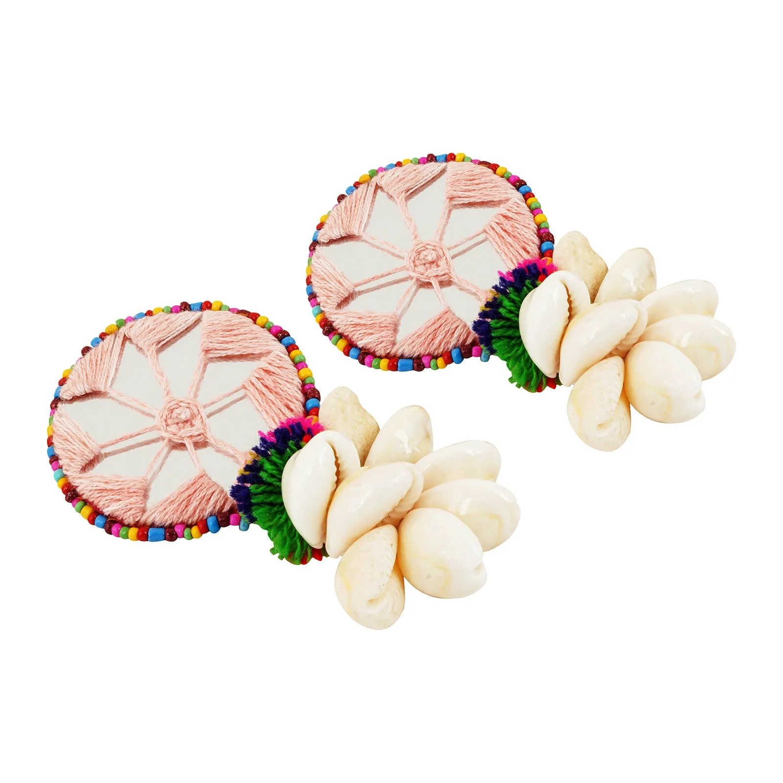 Teejh Abhigita Pink Fabric and Mirror Earring