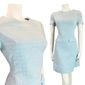 VINTAGE 60s 70s BABY BLUE SILVER GEOMETRIC CHECKED MOD PARTY SHORT DRESS 14