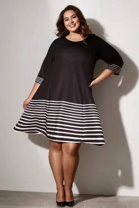 White Stripe Bottom Play Black Printed Dress